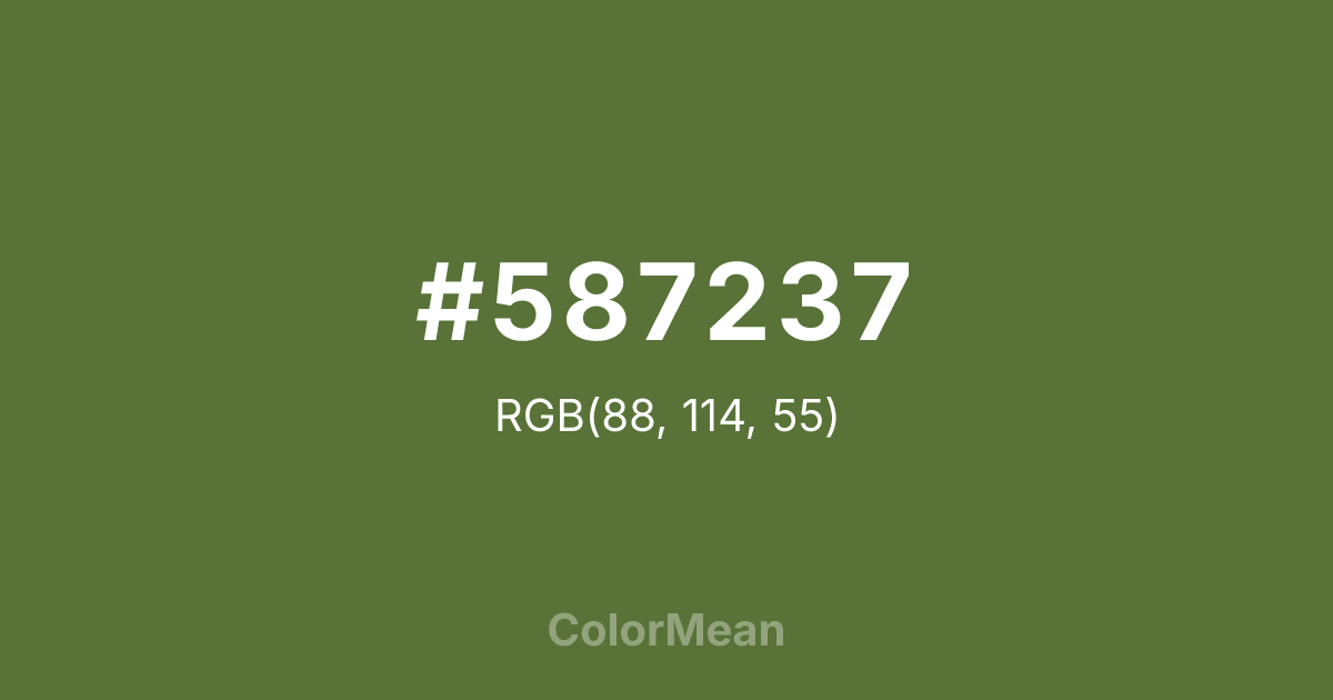 Color swatch image showing #587237 with RGB(88,114,55) values