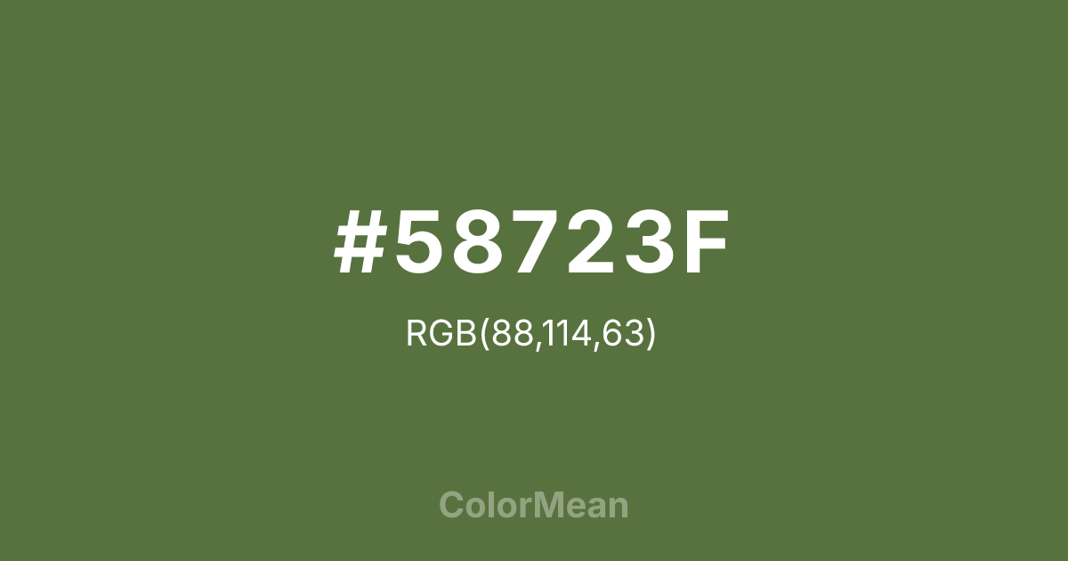 Color swatch image showing #58723F with RGB(88,114,63) values