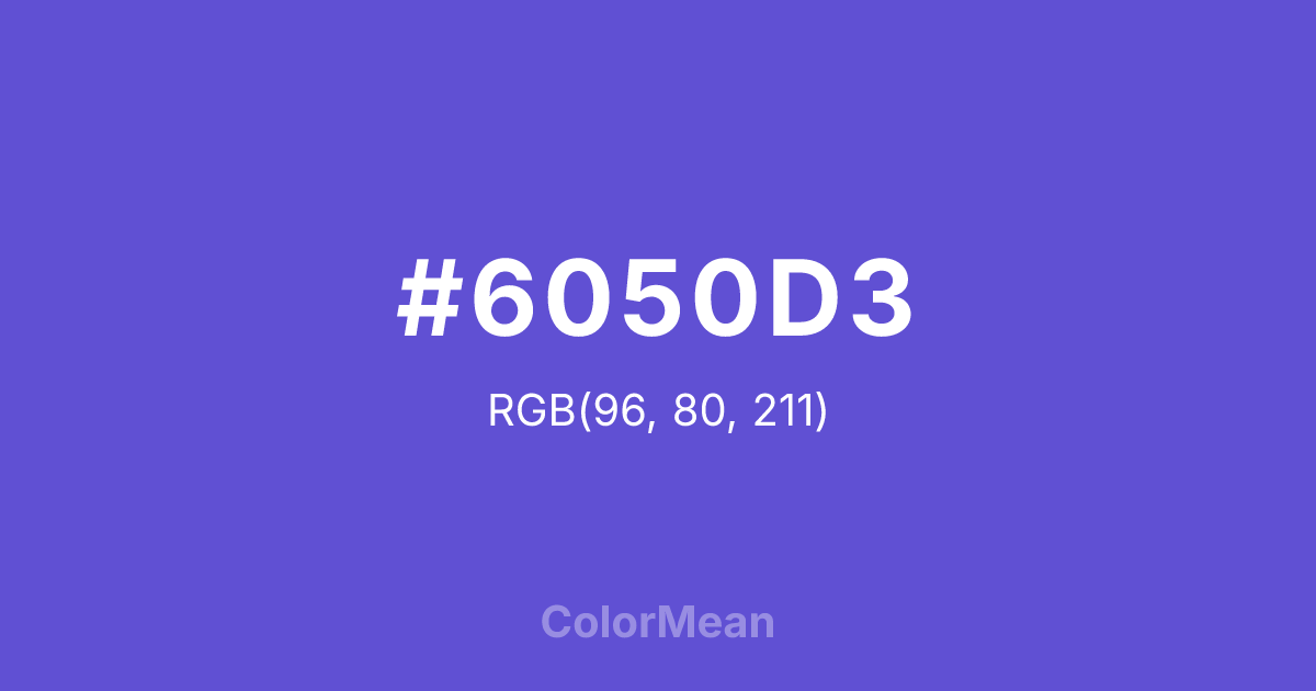 Color swatch image showing #6050D3 with RGB(96,80,211) values
