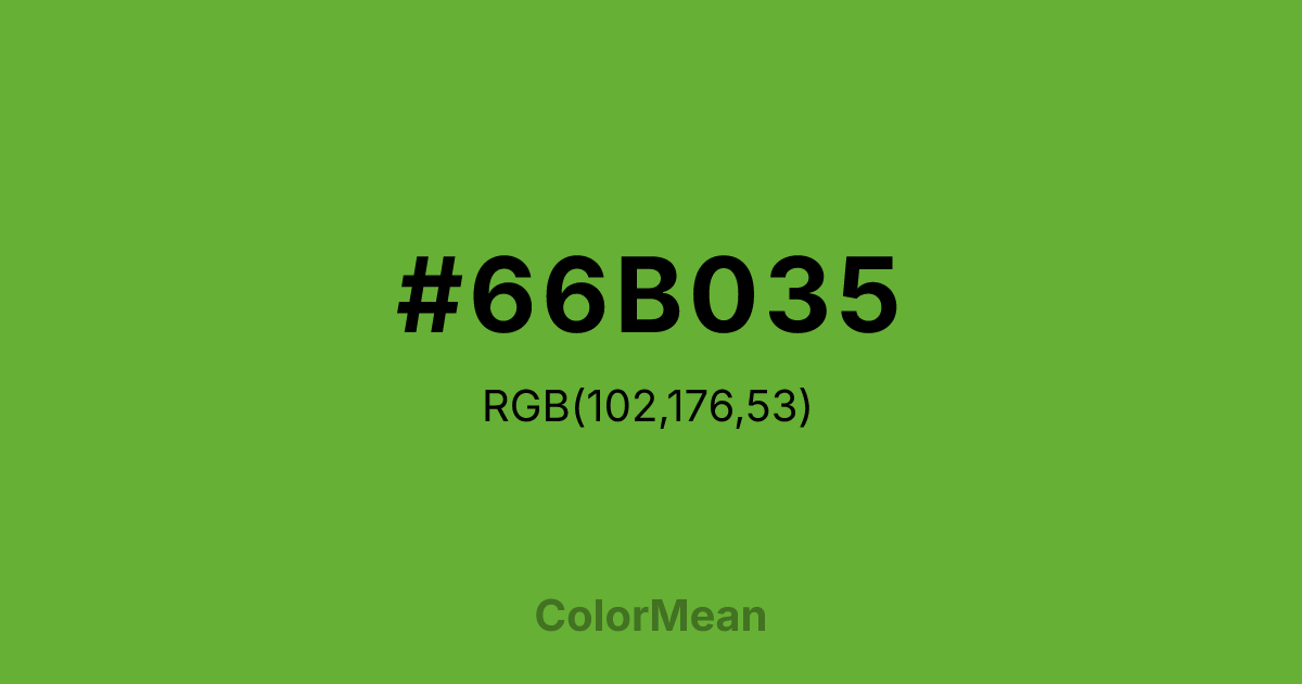 Color swatch image showing #66B035 with RGB(102,176,53) values