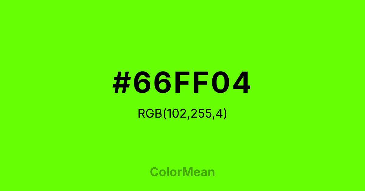 Color swatch image showing #66FF04 with RGB(102,255,4) values