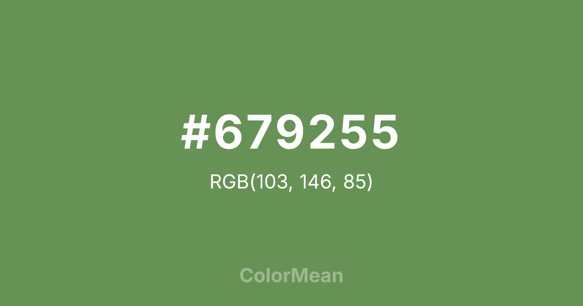 Color swatch image showing #679255 with RGB(103,146,85) values