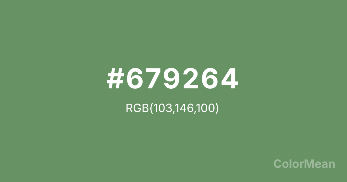 Color swatch image showing #679264 with RGB(103,146,100) values