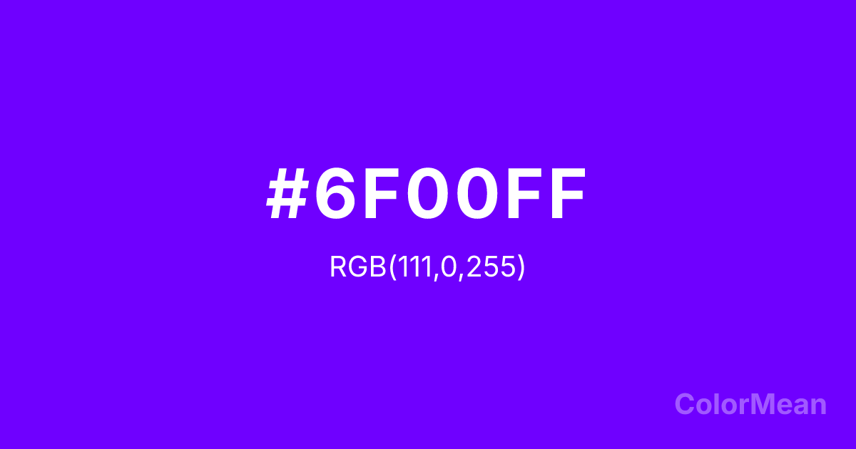Color swatch image showing Electric Indigo (#6F00FF) with RGB(111,0,255) values
