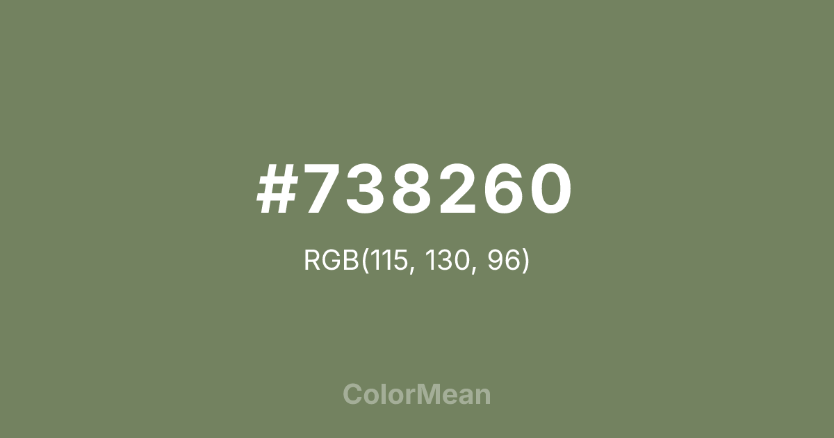 Color swatch image showing #738260 with RGB(115,130,96) values