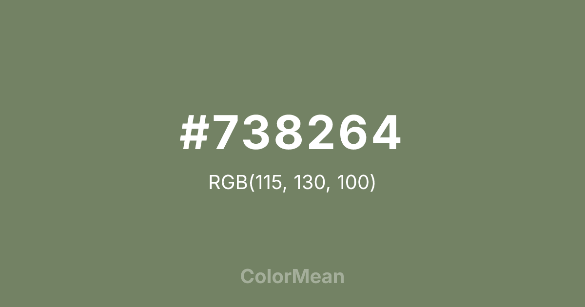 Color swatch image showing #738264 with RGB(115,130,100) values