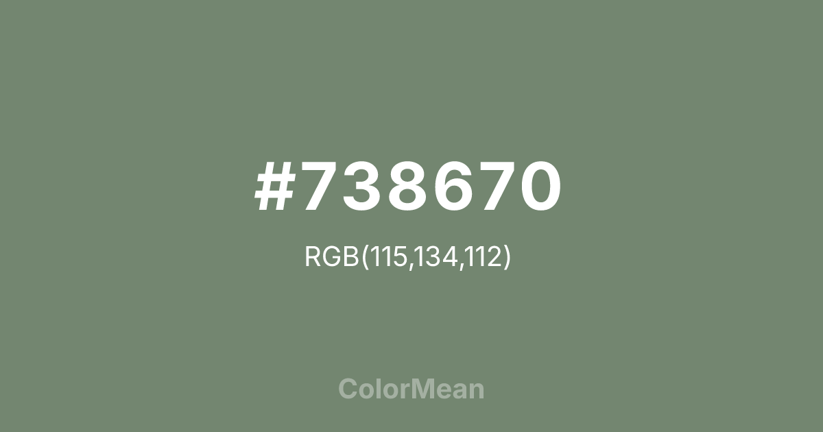 Color swatch image showing #738670 with RGB(115,134,112) values
