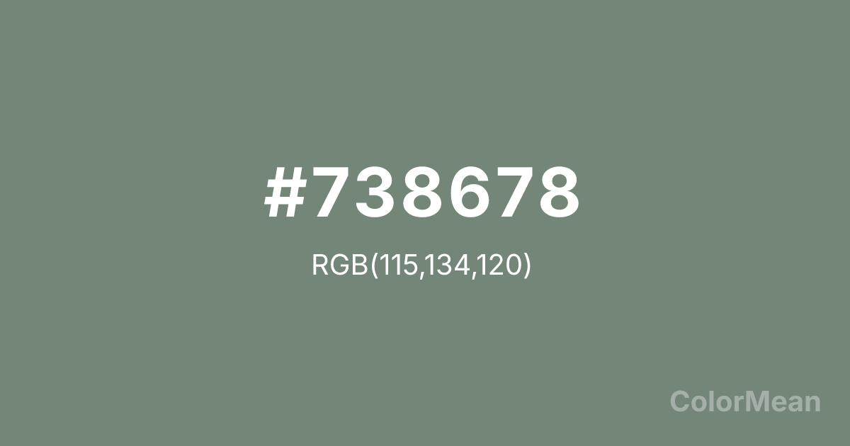 Color swatch image showing Xanadu (#738678) with RGB(115,134,120) values