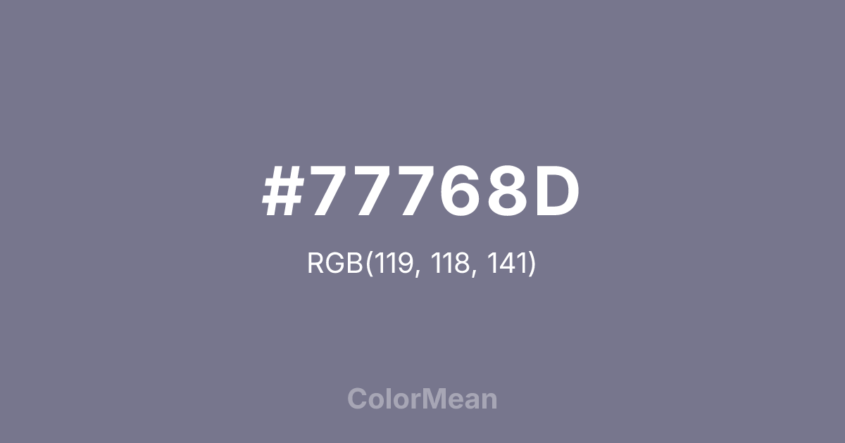 Color swatch image showing #77768D with RGB(119,118,141) values