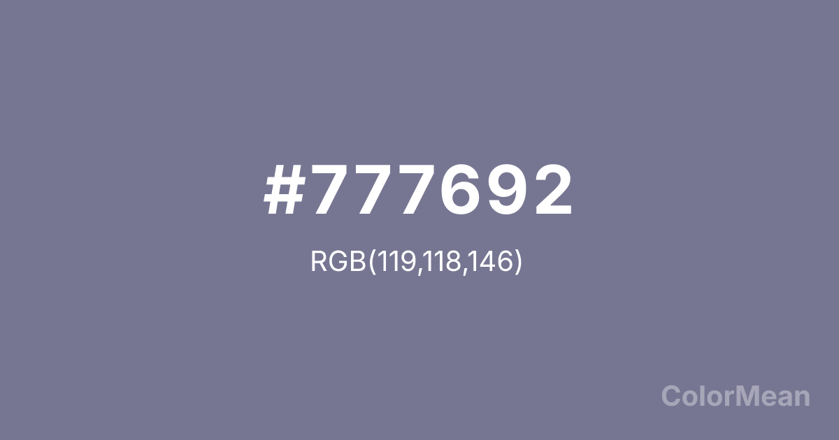 Color swatch image showing #777692 with RGB(119,118,146) values