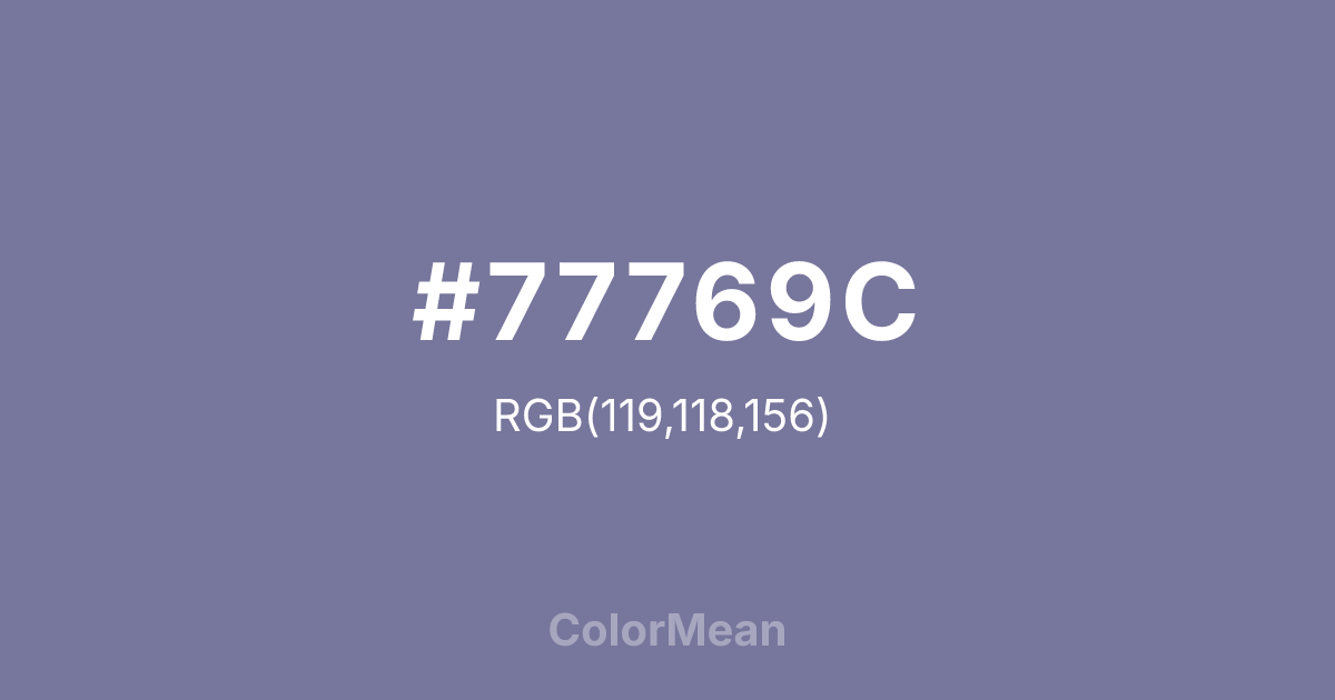 Color swatch image showing #77769C with RGB(119,118,156) values