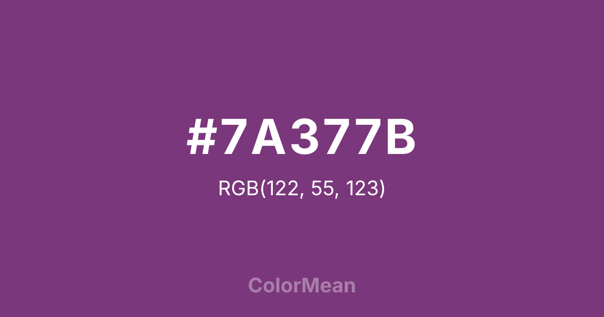 Color swatch image showing #7A377B with RGB(122,55,123) values