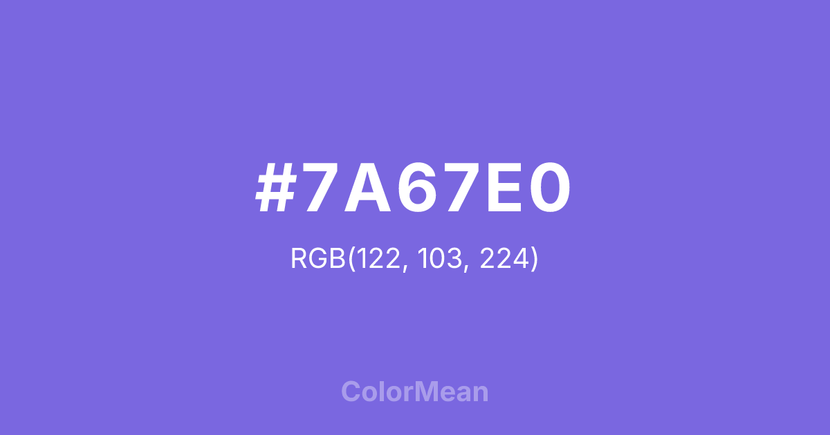 Color swatch image showing #7A67E0 with RGB(122,103,224) values
