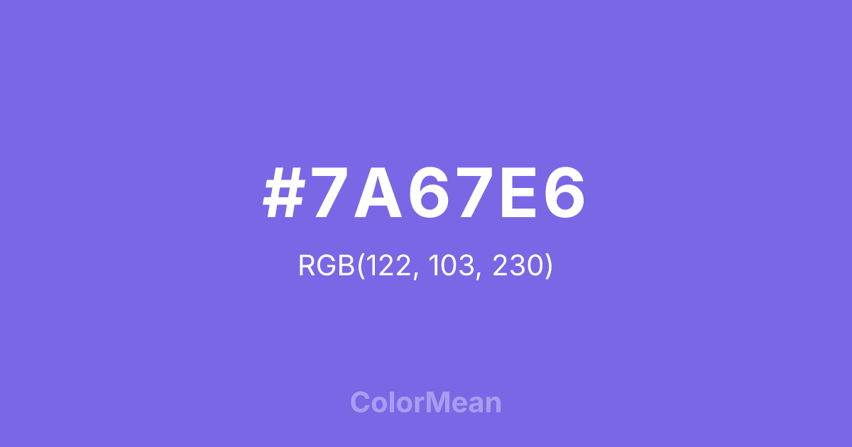 Color swatch image showing #7A67E6 with RGB(122,103,230) values