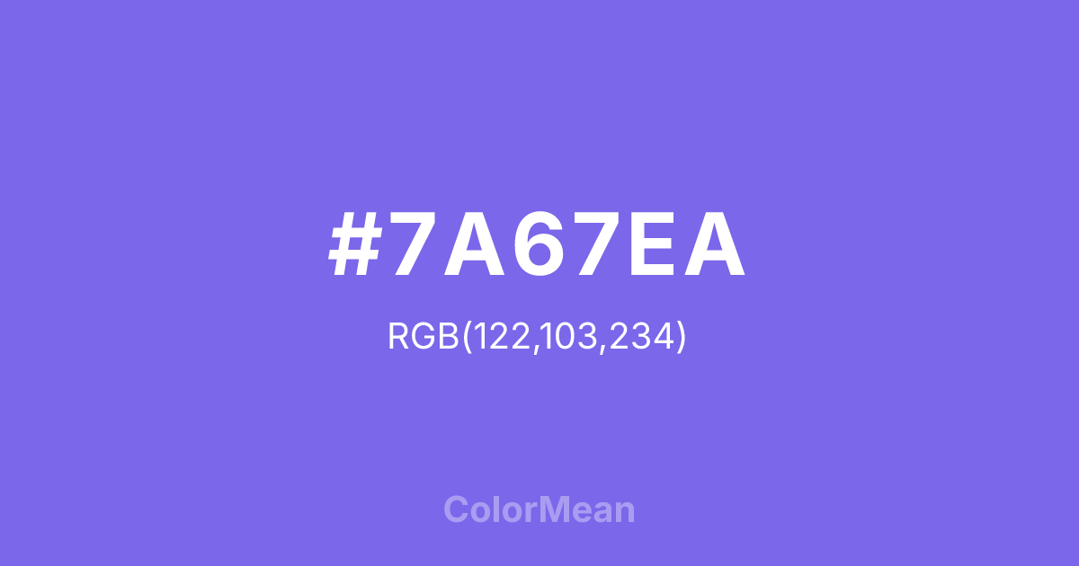 Color swatch image showing #7A67EA with RGB(122,103,234) values