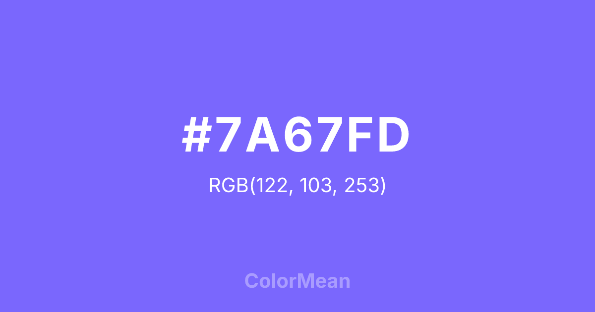 Color swatch image showing #7A67FD with RGB(122,103,253) values
