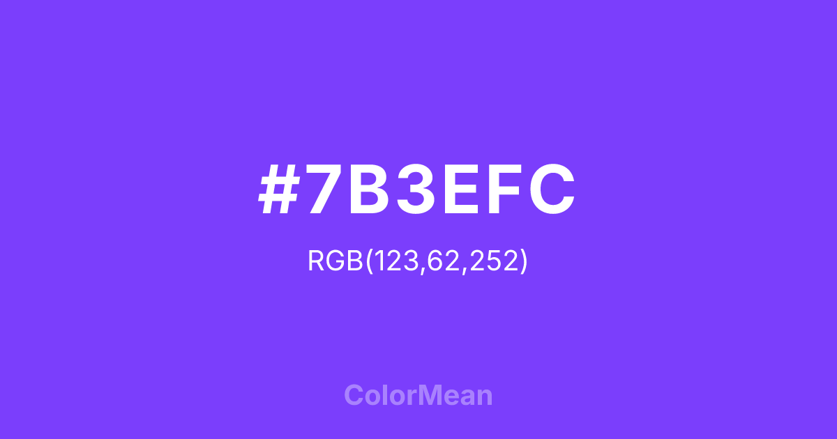 Color swatch image showing #7B3EFC with RGB(123,62,252) values