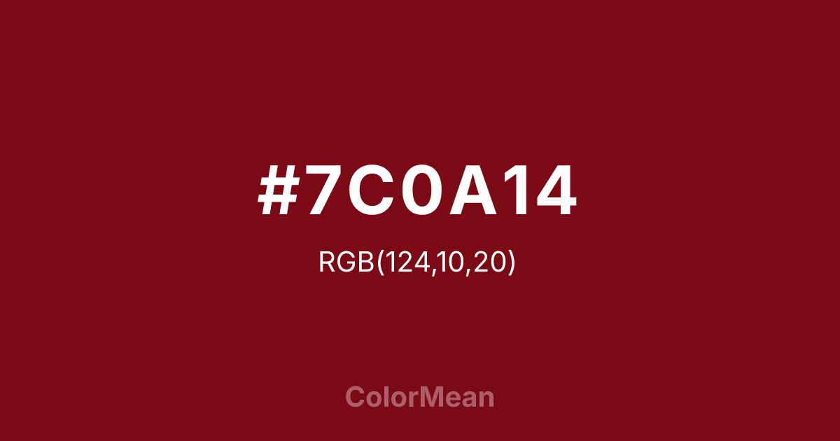 Color swatch image showing #7C0A14 with RGB(124,10,20) values