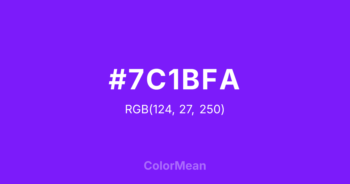 Color swatch image showing #7C1BFA with RGB(124,27,250) values
