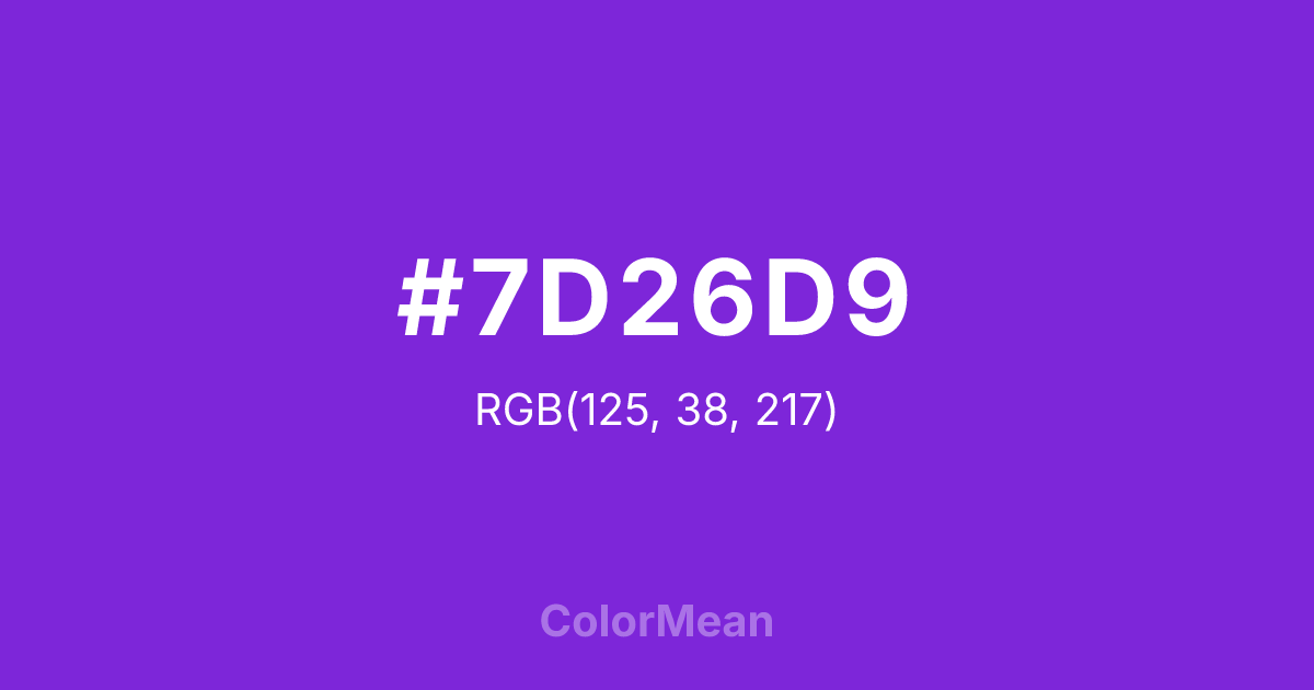 Color swatch image showing #7D26D9 with RGB(125,38,217) values