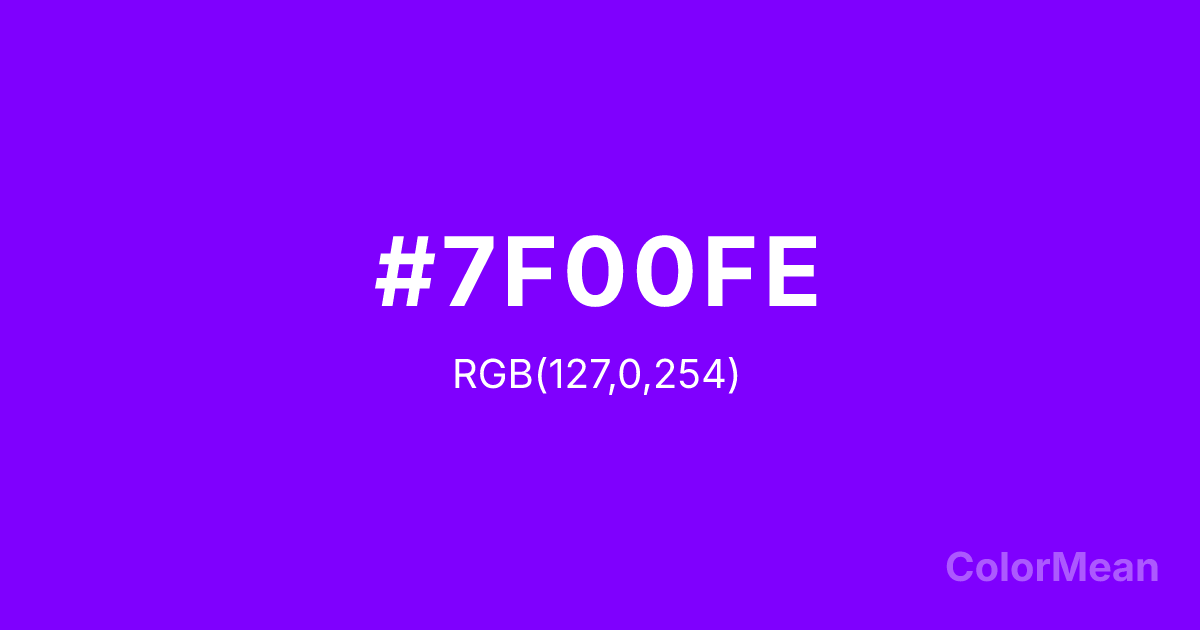 Color swatch image showing #7F00FE with RGB(127,0,254) values