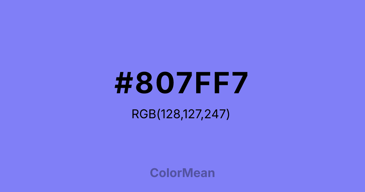 Color swatch image showing #807FF7 with RGB(128,127,247) values