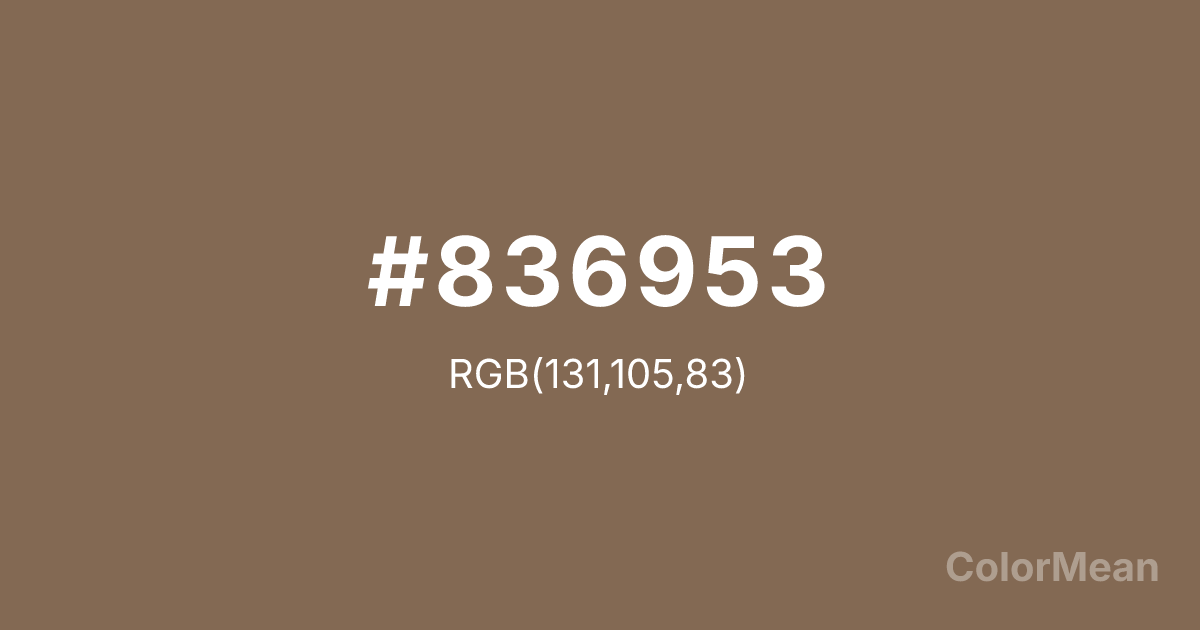 Color swatch image showing Pastel Brown (#836953) with RGB(131,105,83) values