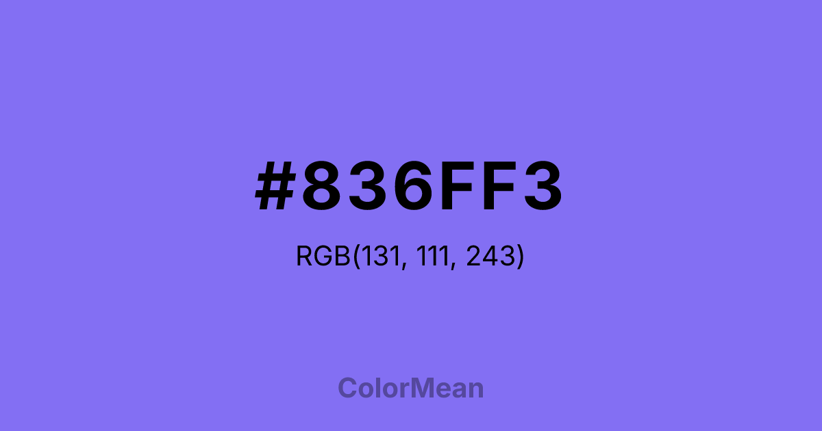 Color swatch image showing #836FF3 with RGB(131,111,243) values