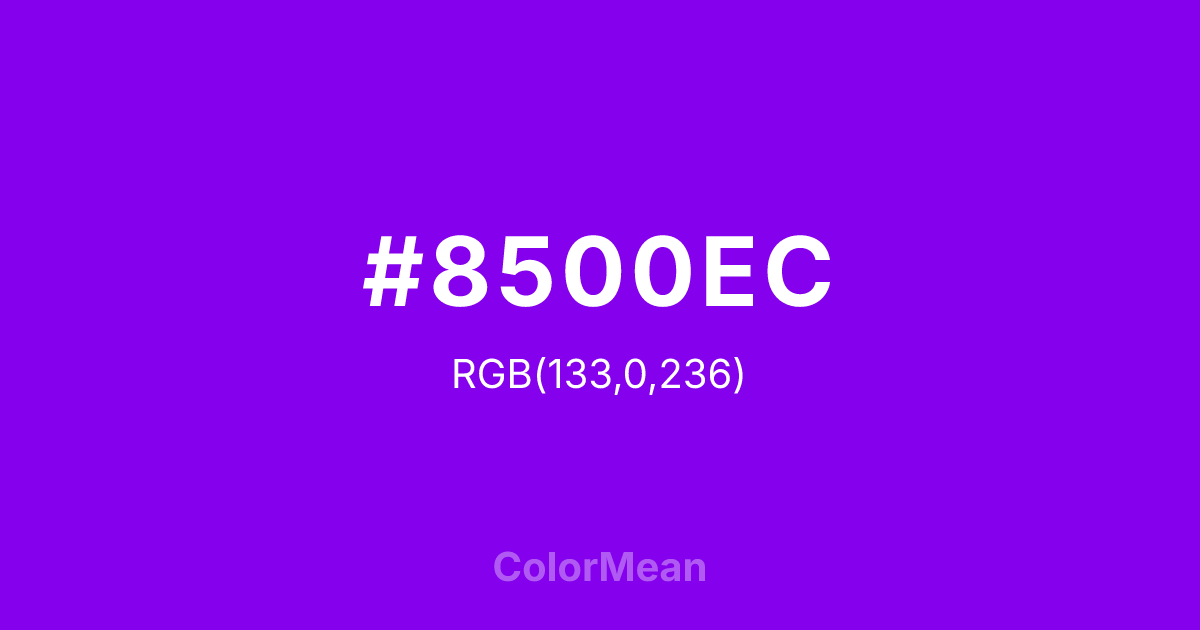 Color swatch image showing #8500EC with RGB(133,0,236) values