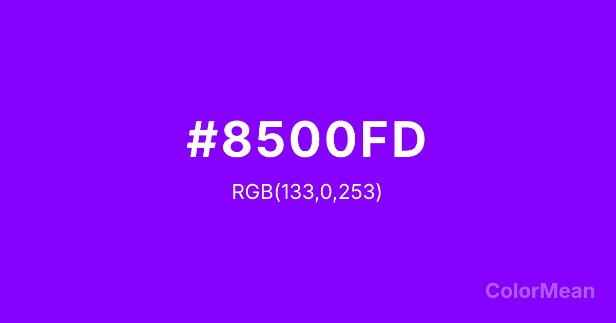 Color swatch image showing #8500FD with RGB(133,0,253) values