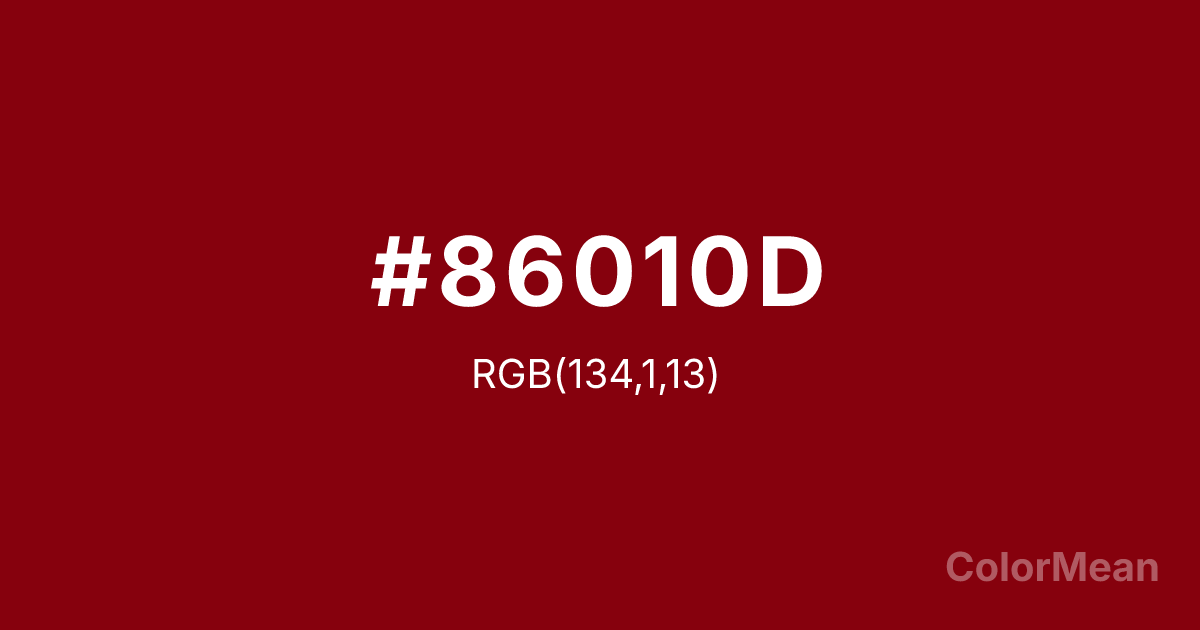 Color swatch image showing #86010D with RGB(134,1,13) values
