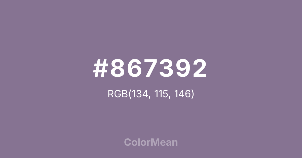 Color swatch image showing #867392 with RGB(134,115,146) values