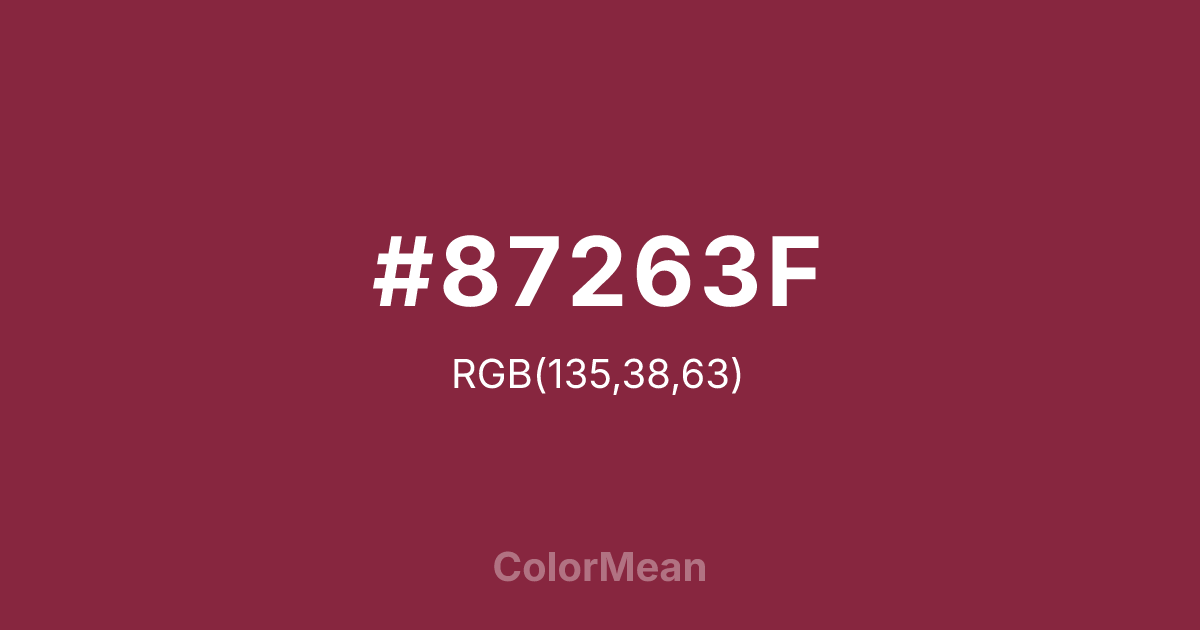 Color swatch image showing #87263F with RGB(135,38,63) values