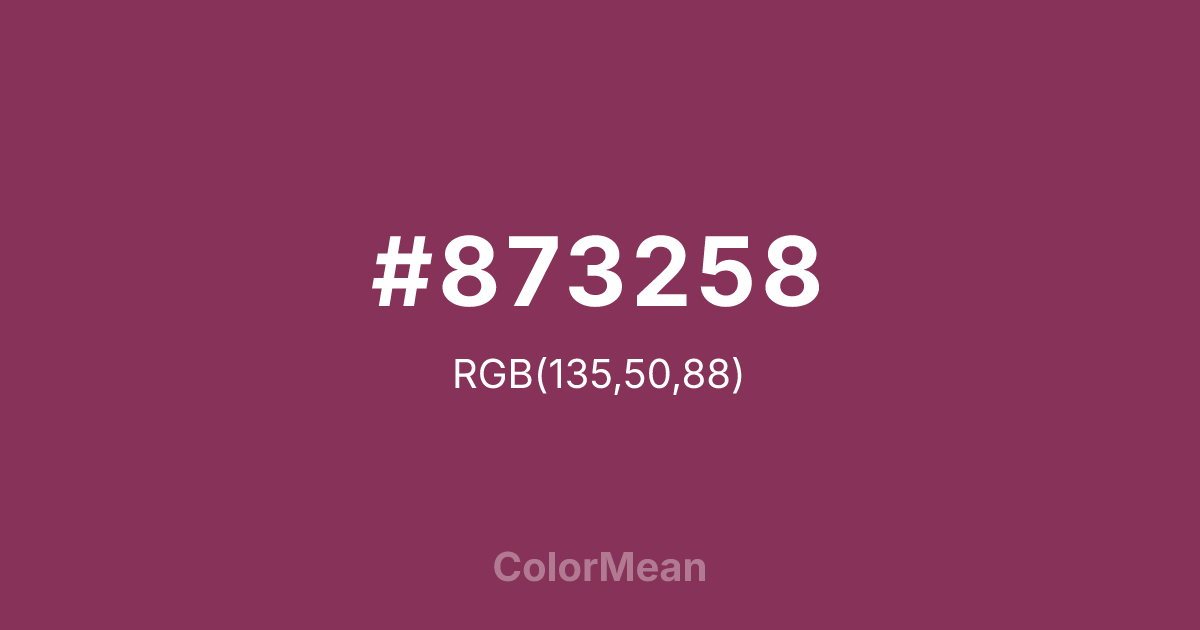 Color swatch image showing #873258 with RGB(135,50,88) values