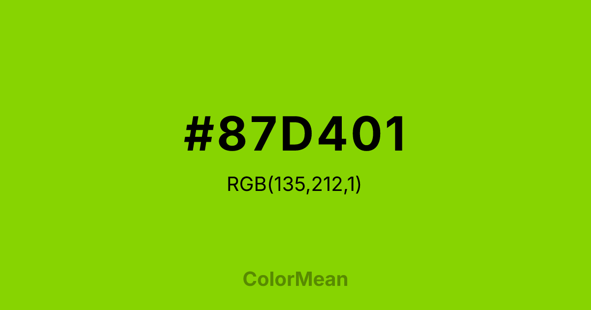 Color swatch image showing #87D401 with RGB(135,212,1) values