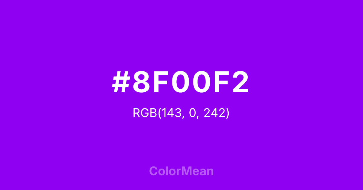 Color swatch image showing #8F00F2 with RGB(143,0,242) values