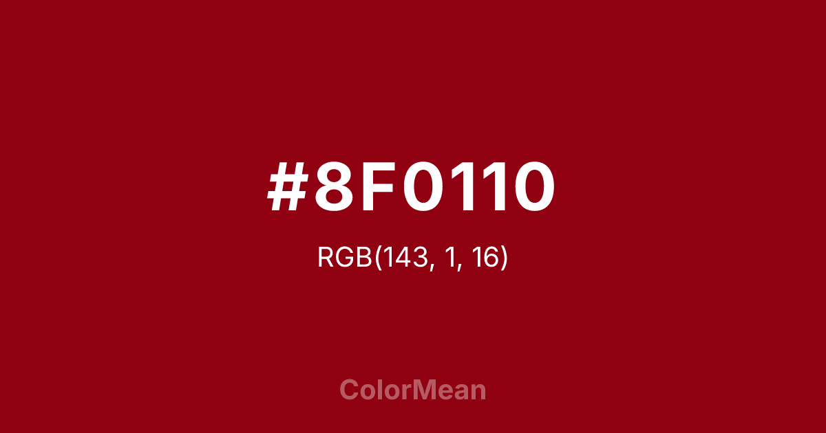 Color swatch image showing #8F0110 with RGB(143,1,16) values