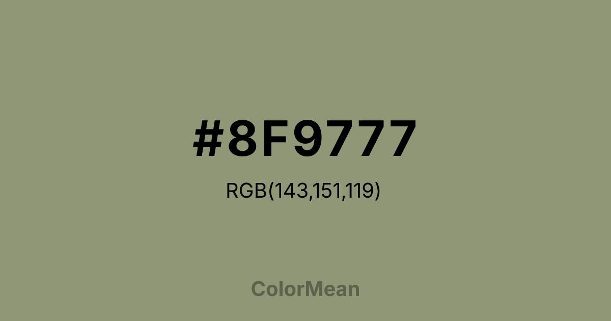 Color swatch image showing #8F9777 with RGB(143,151,119) values