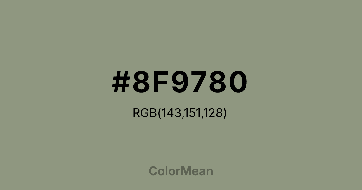 Color swatch image showing #8F9780 with RGB(143,151,128) values