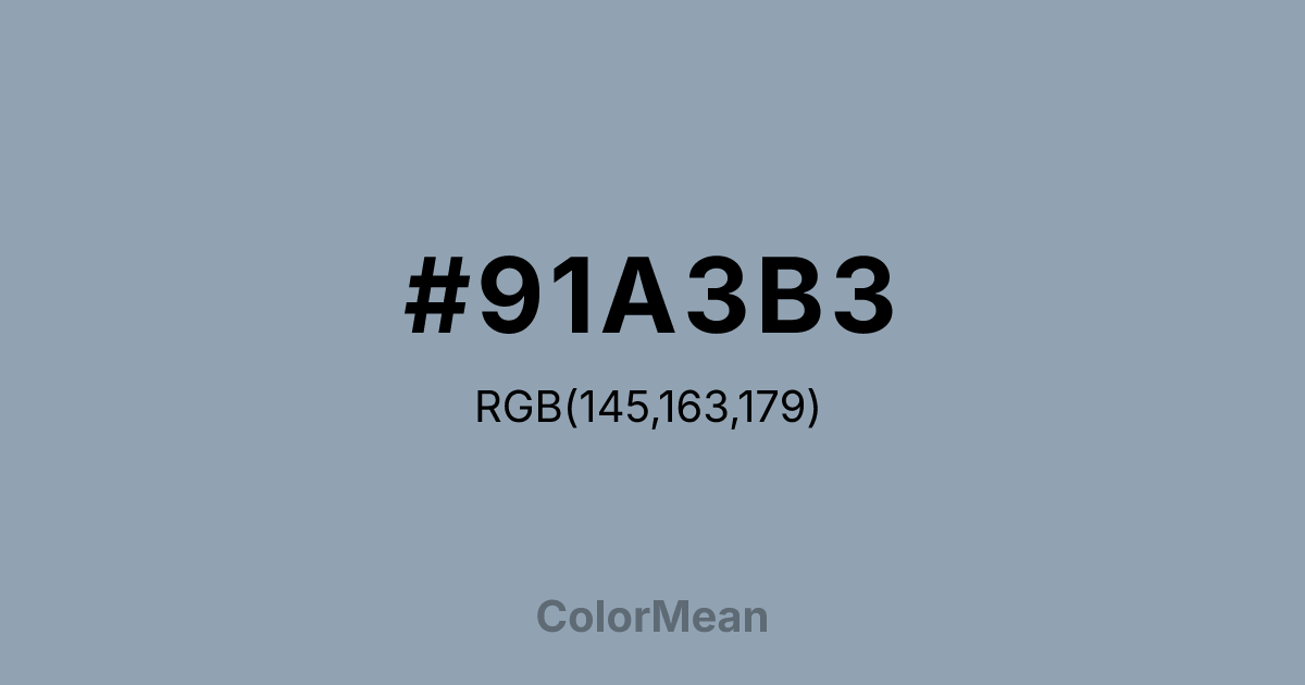 Color swatch image showing #91A3B3 with RGB(145,163,179) values