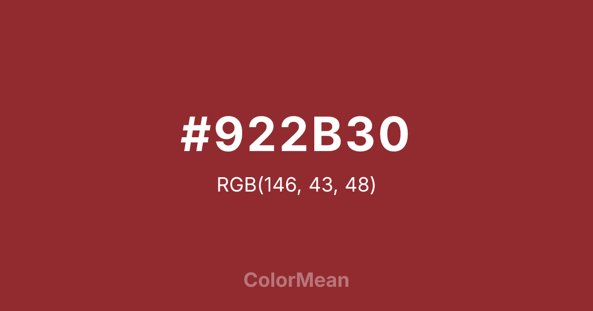 Color swatch image showing #922B30 with RGB(146,43,48) values