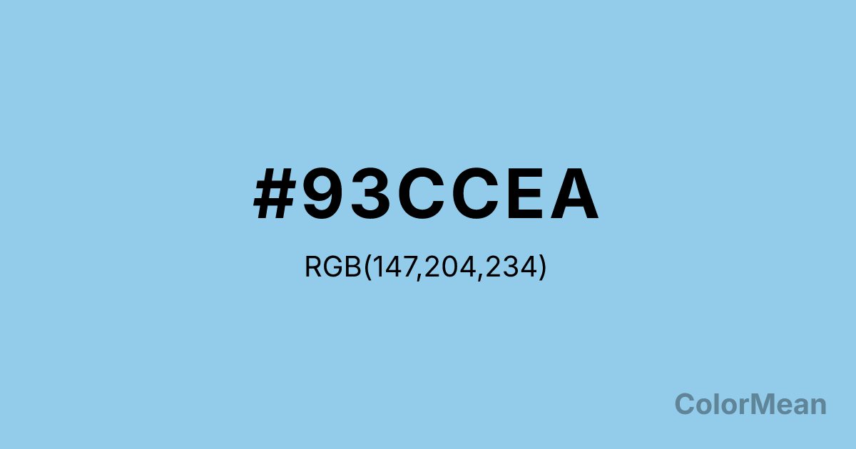 Color swatch image showing Light Cornflower Blue (#93CCEA) with RGB(147,204,234) values