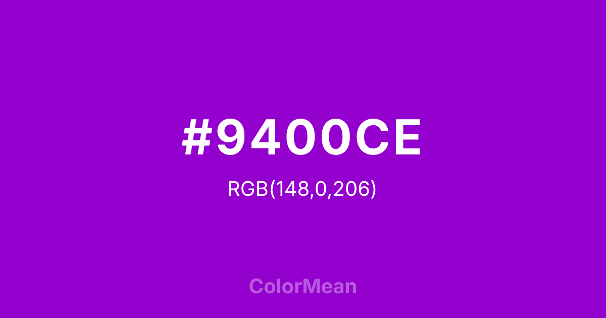Color swatch image showing #9400CE with RGB(148,0,206) values