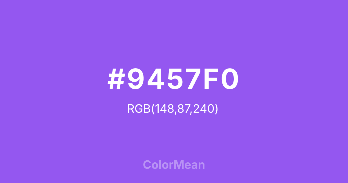 Color swatch image showing #9457F0 with RGB(148,87,240) values