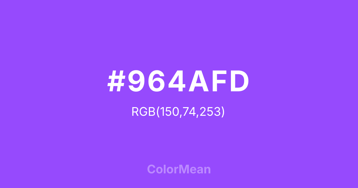 Color swatch image showing #964AFD with RGB(150,74,253) values