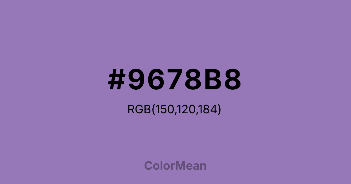 Color swatch image showing #9678B8 with RGB(150,120,184) values