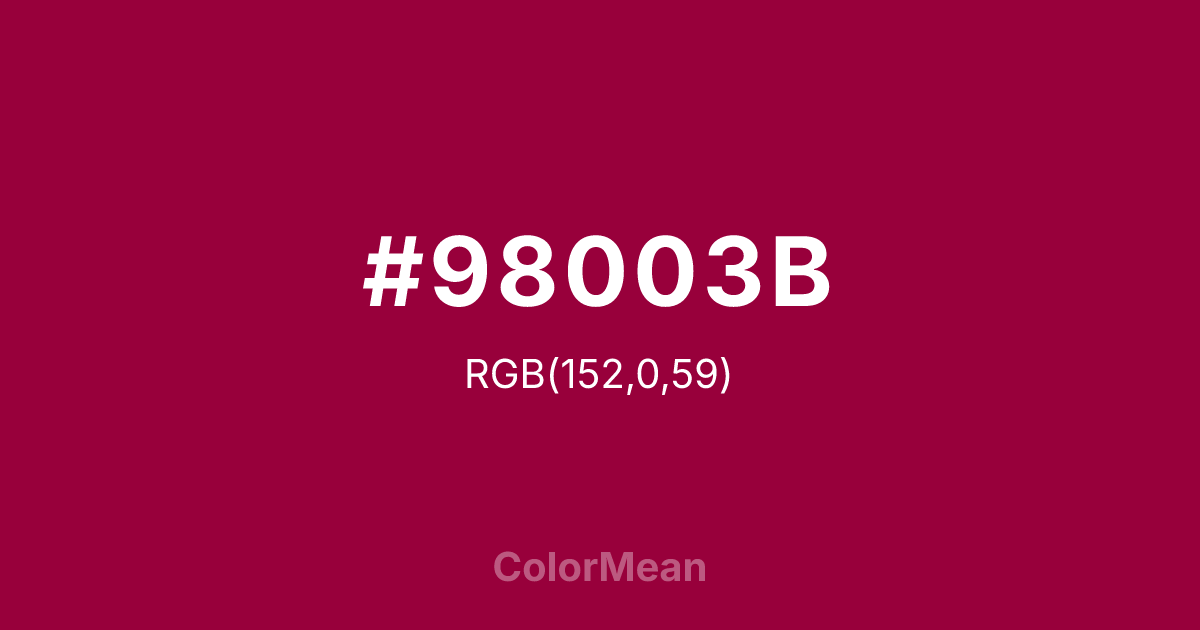 Color swatch image showing #98003B with RGB(152,0,59) values