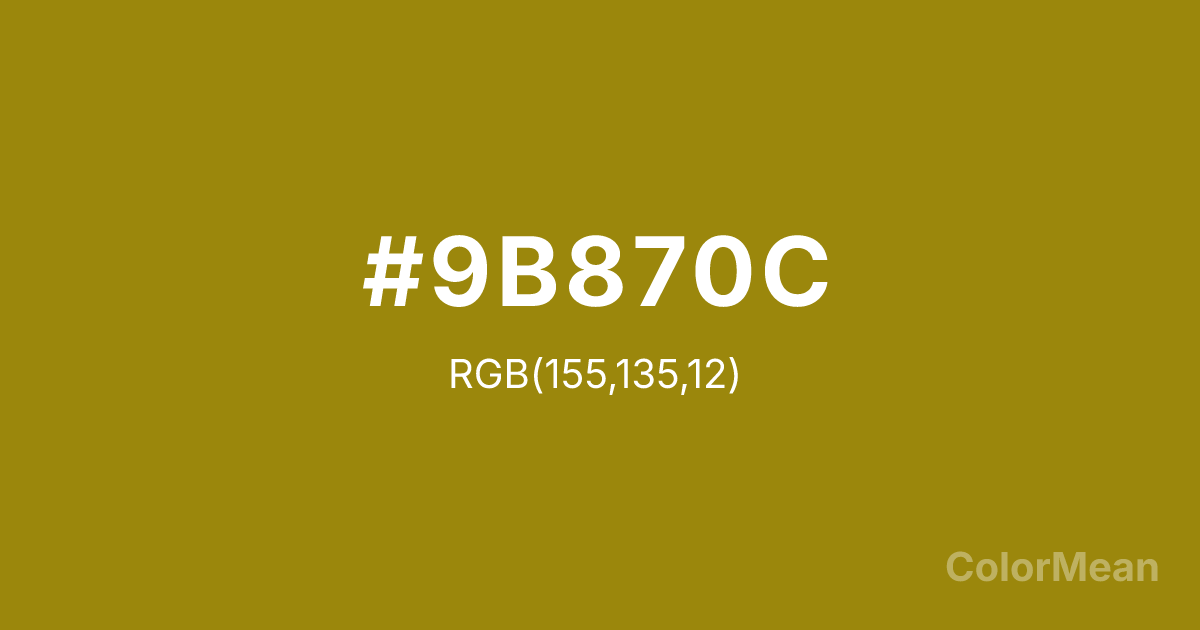 Color swatch image showing Dark Yellow (#9B870C) with RGB(155,135,12) values