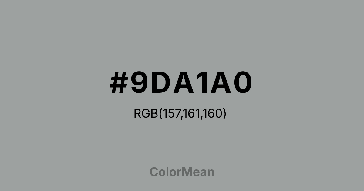 Color swatch image showing #9DA1A0 with RGB(157,161,160) values