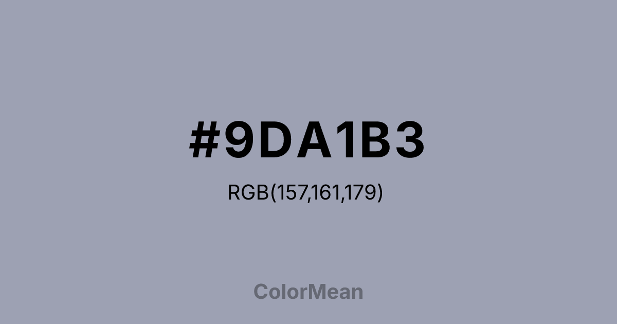 Color swatch image showing #9DA1B3 with RGB(157,161,179) values
